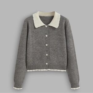 Cider Knit Collar Contrasting Binding Button Up Cardigan